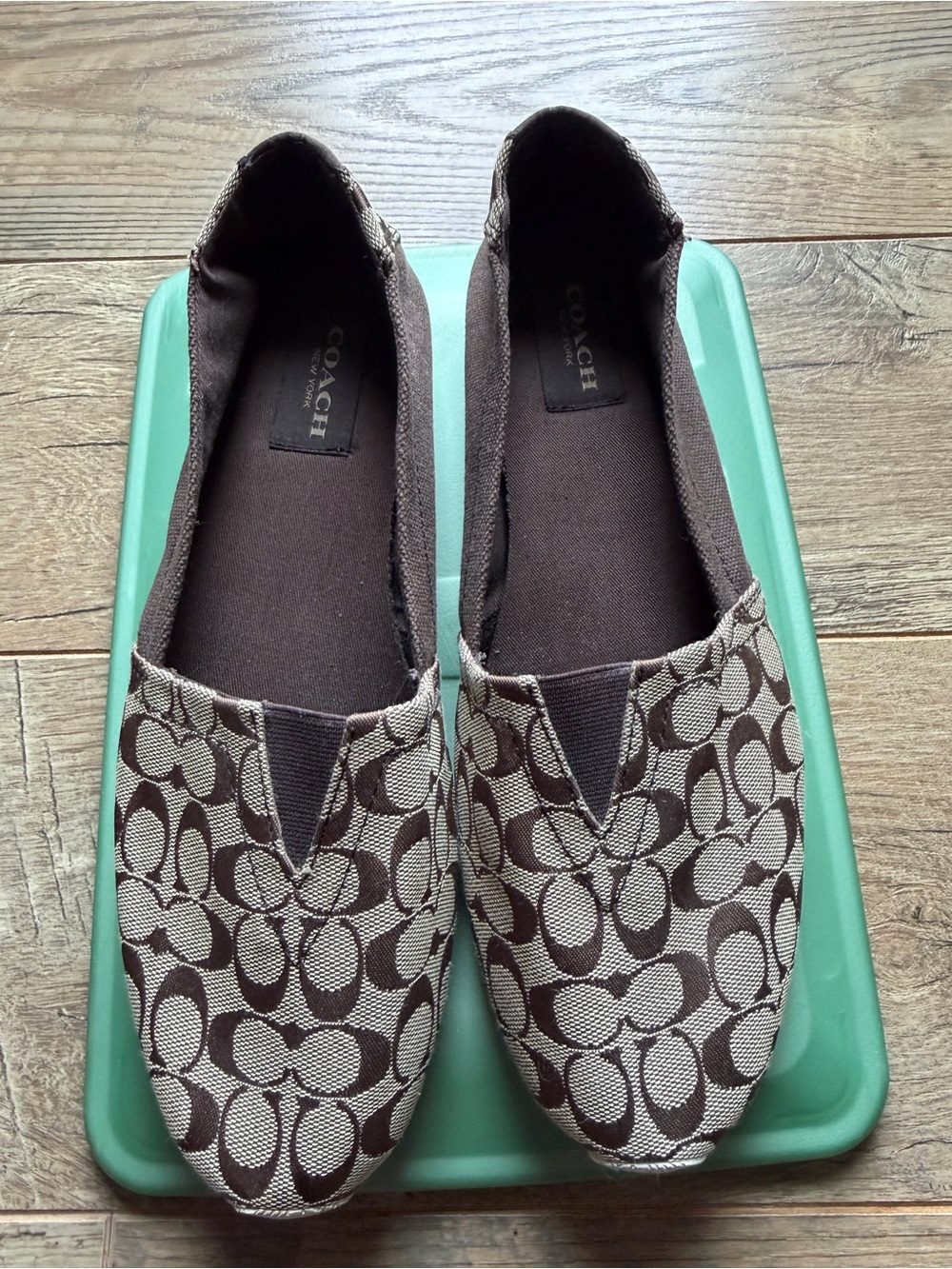 Coach Brown Signature Slip-On Flats with Ivory Accents